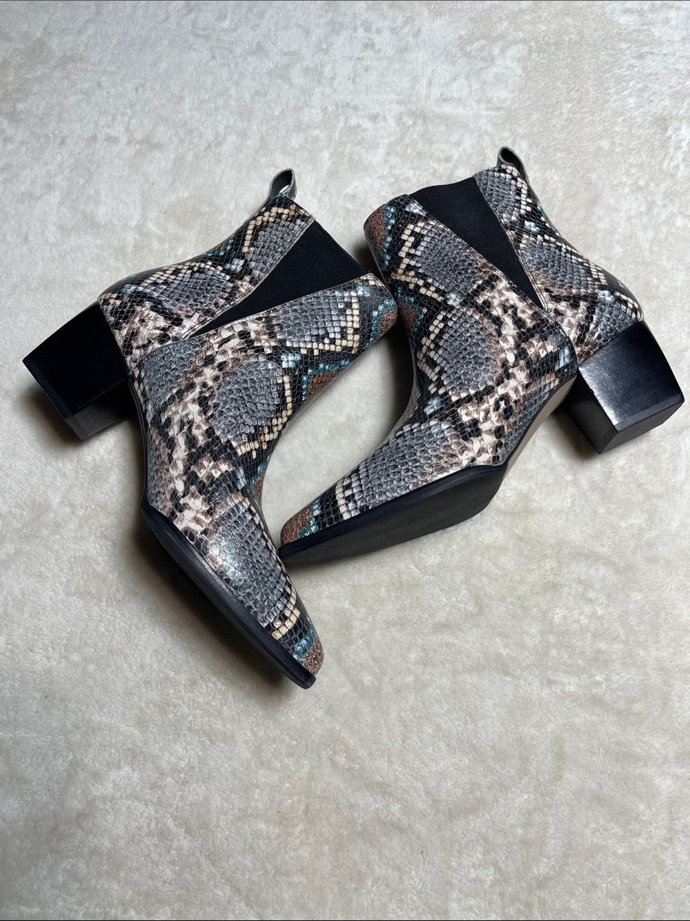 Able Celina Snake-Print Ankle Boots in Multi Brown and Black Size 8